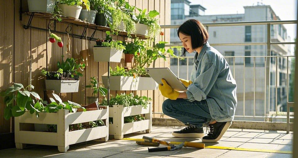 Scene for measuring small balcony garden spaces.